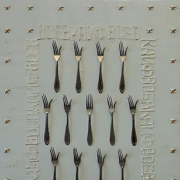 Тайная Вечеря, 1990, холст, масло, вилки, звезды, 80х60, $1.000