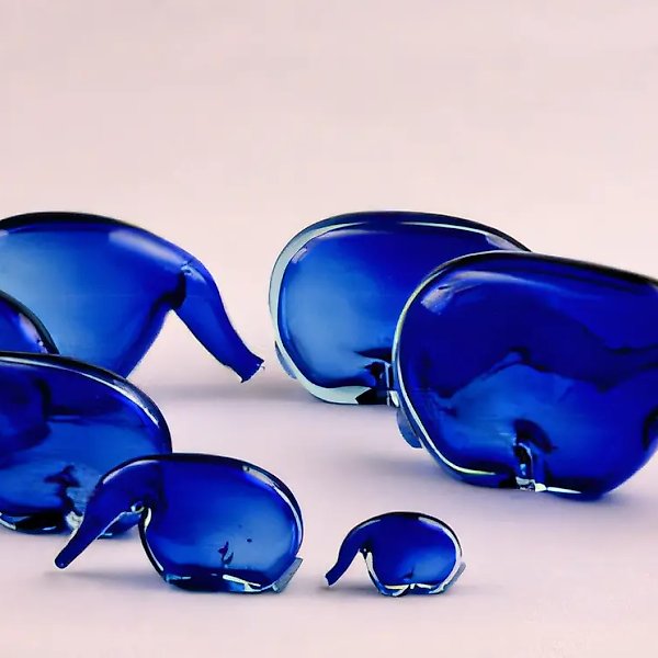 Blue elephants, 1989, glass, h - 22, 20, 7 cm Property of the Art gallery in Uzhno-Sahalinsk.