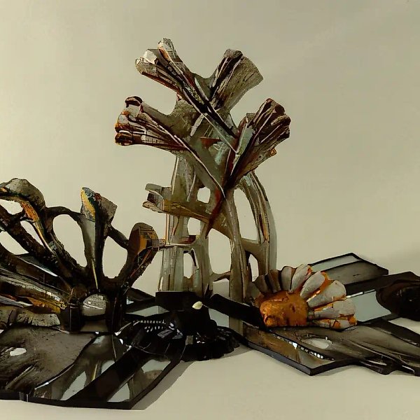 Донный пейзаж, 1991, молирование, свинцовый витраж, 75х60х43 Собственность автора