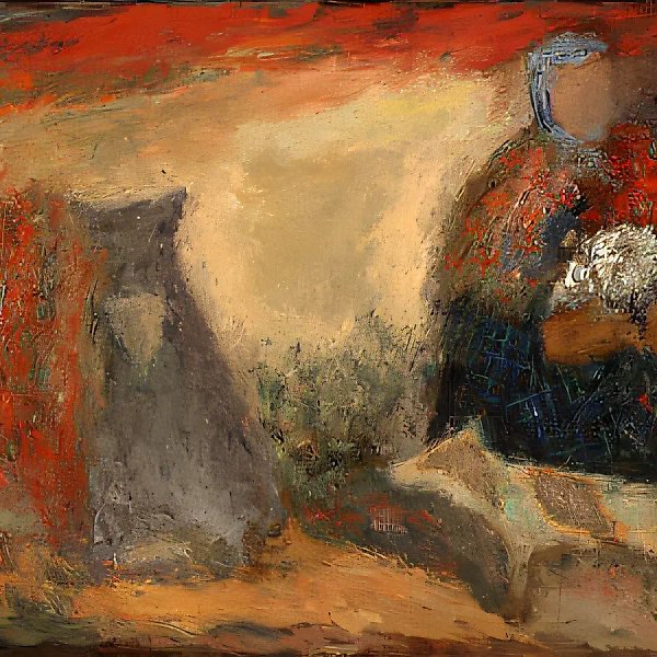Пейзаж с котом, 1990, холст, масло, 91х83