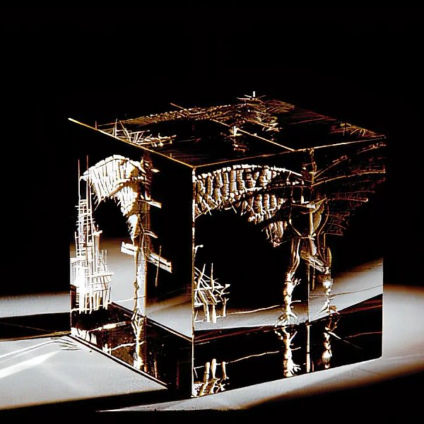 Композиция, 1992, оптическое стекло, гравировка, h — 30 см. Собственность автора