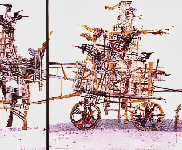 Декоративная ширма «Большая колесница», 1992, стекло, роспись, металл. Собственность автора