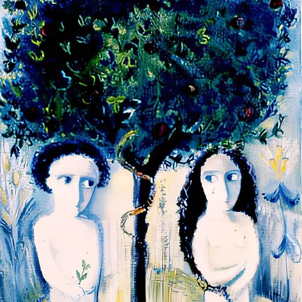 亚当与夏娃，1992年，布面油画，作者自藏。
$1000