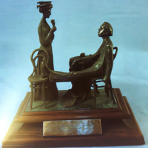 Nestor Makhno in Paris, 1991, bronze, wood, stone, 60x60 Author`s property