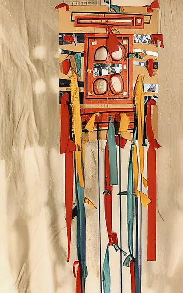 Without a title, 1989, cardboard, foil, textile, paper, cord, 220x30 Author`s property