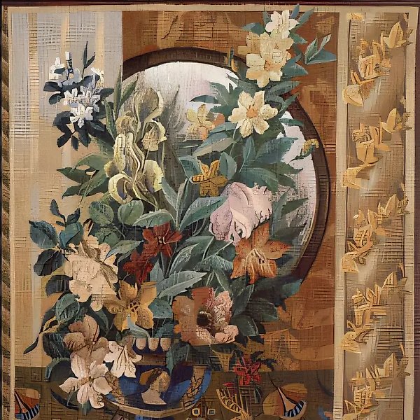 Still Life with a Round Mirror, 1991, tapestry, hand weaving, 107x95. Private collection