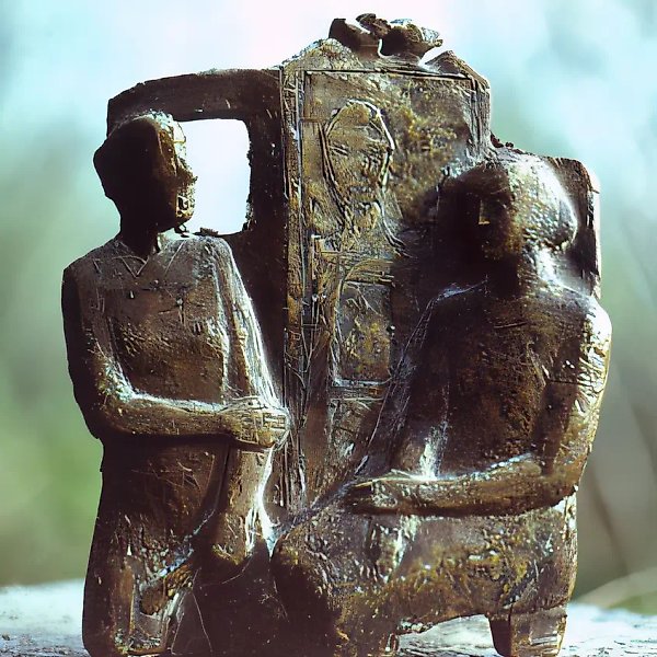 Sculptor and Model, 1983, bronze, two-sided relief, 25x15x5. Author`s property