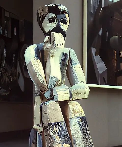 Burly man, 1988, wood, painting, 140x80x80 Property of State Russian museum of Fine Art. St. Petersburg.
