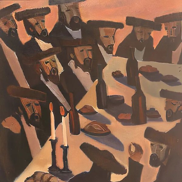 В гостях у ребе, 1990, холст, масло, 110х90 Собственность автора