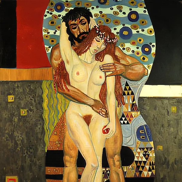 Адам и Ева, 1991, холст, масло, золото, 100х80 Собственность автора