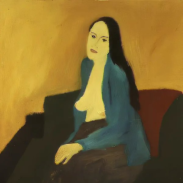 Портрет женщины в голубой кофте с обнаженной грудью, 1989, оргалит, масло, 123х100 Собственность автора