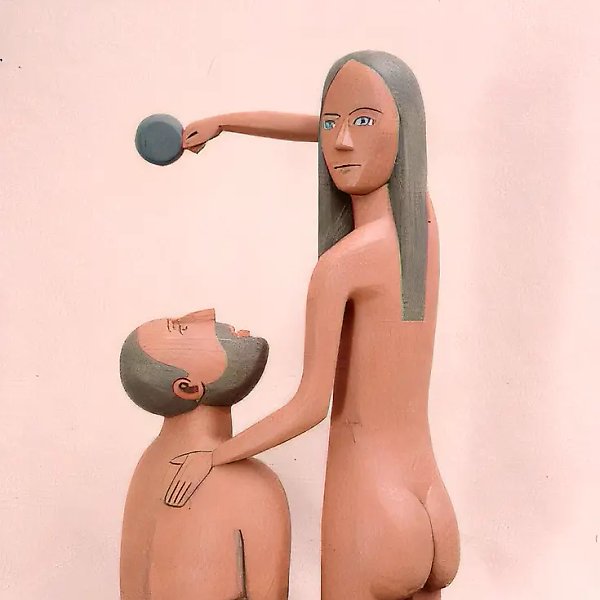 Автопортрет, 1994, крашеное дерево, высота 30 Частная коллекция