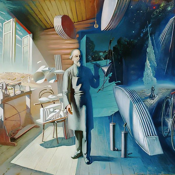 E.K. Tsiolkovskii, 1985, canvas, oil, 190x200 Private collection. France