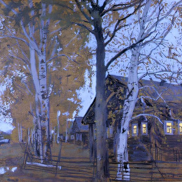 Деревня Исаковская. Последний огонек., 1989, холст, масло, 65х65 Собственность автора