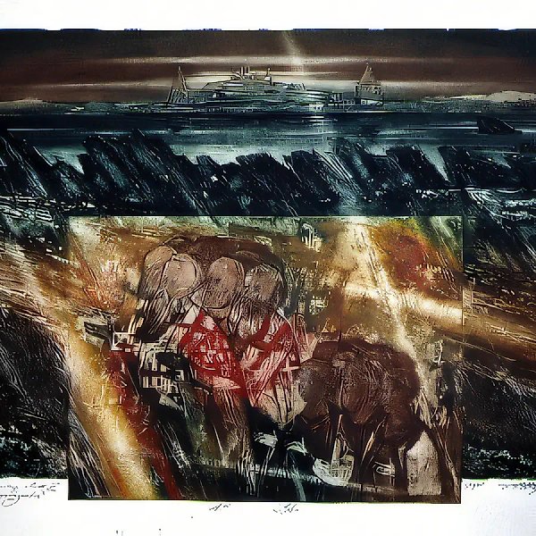 Procession of the Righteous. Right part of the triptych «Rus», 1994, paper, coloured etching, 45x60. Author`s property