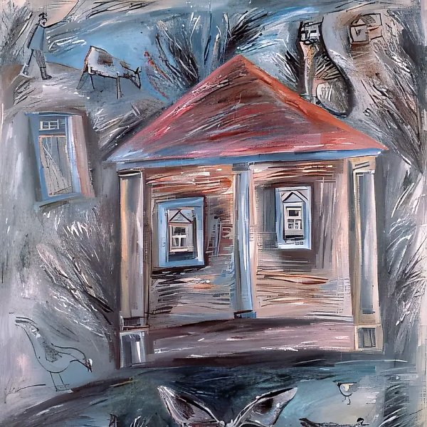 Дом с котом, 1988, холст, масло, 160х130 Собственность автора