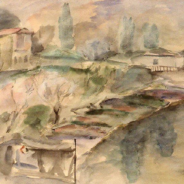 古尔祖夫。海湾里的小船,1990年,纸本水彩,45×40厘米