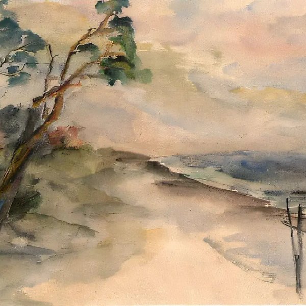 孤松,1991年,纸本水彩,40×60厘米