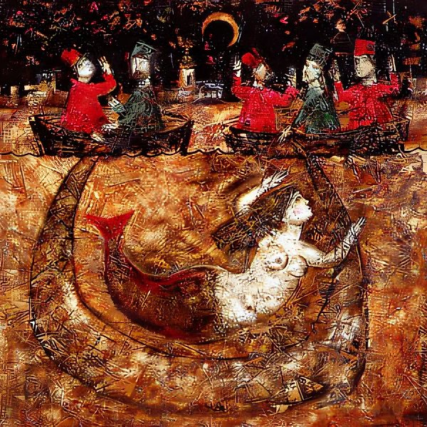 Ночная рыбалка, 1992, холст, масло, 100х100 Собственность галереи "М`АРС". Москва.