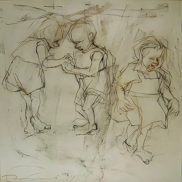 Дети, 1994, бумага тон., уголь, пастель, 49х47 Собственность автора
