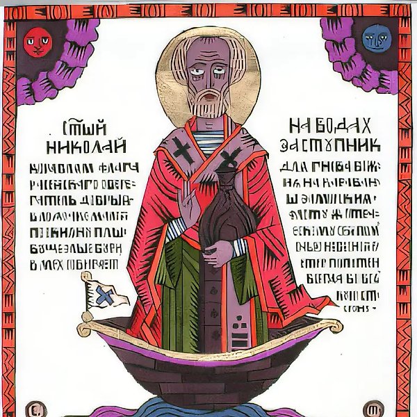 Святитель Николай, покровитель на водах, 1994, бумага, тушь, чернила, золото, авторский текст, 35х31. Собственность автора