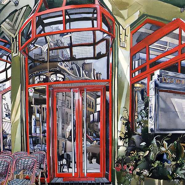 Кафе на бульваре Сан-Жермен, 1991, бумага, акварель, арт-пен, 56х76 Частная коллекция. США.