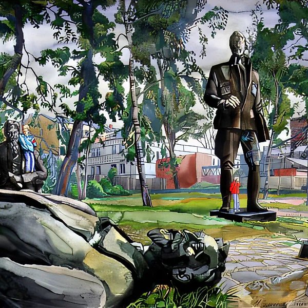 Москва. Путч. Разрушенные идолы., 1991, бумага, акварель, арт-пен, 72х102 Собственность автора