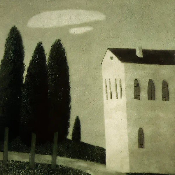 Кипарисы на окраине, 1993, цветная акватинта, 35х32 Собственность автора