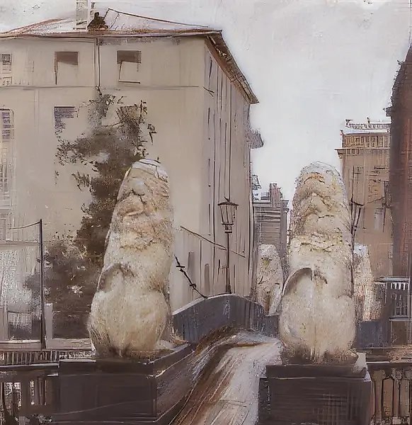 St.Petersburg. Lion`s Bridge, 1990, wood, oil, 70x50 Author`s property