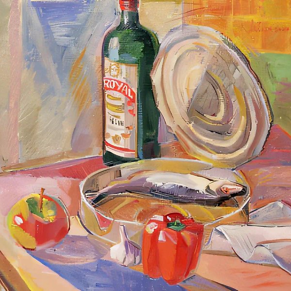 Herring in tin., 1997, oil on canvas, 45x50 Author`s property