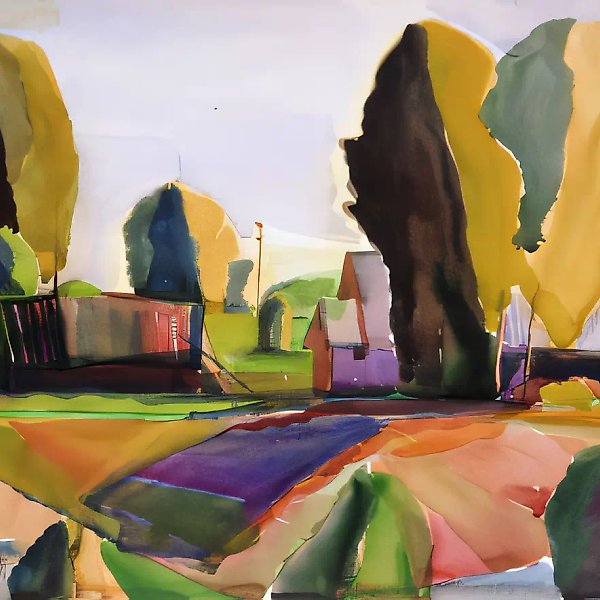 A house under birches., 1996, paper, water-colour, 35x47 Author`s property