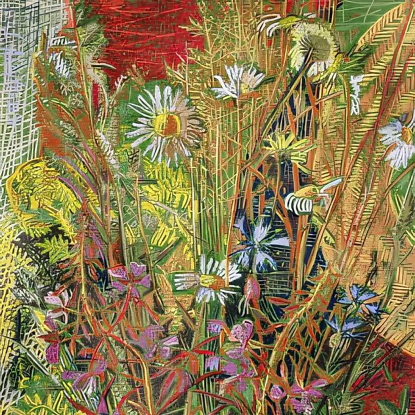 A bunch with ox-eye daisies and willow-herb., 1996, paper, pastel, 49x45 Privat collection. Russia