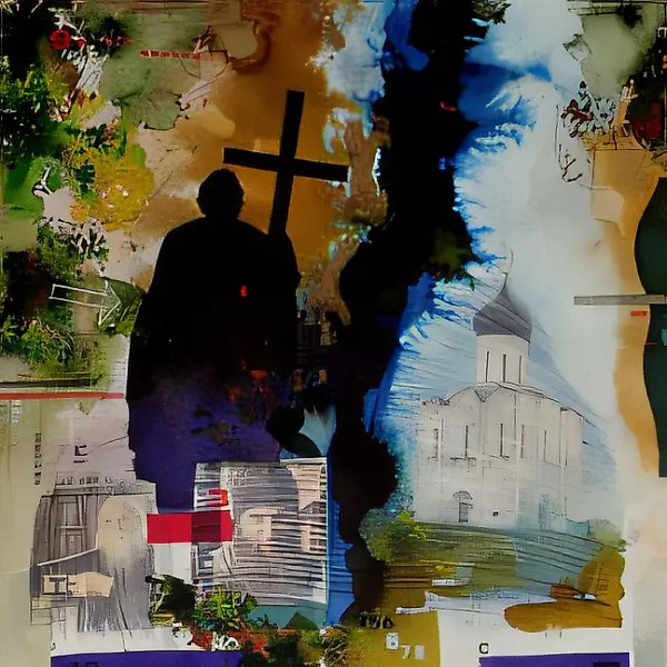 Несущие крест, 1989, фанера, деколлаж, акварель, 48х36. Собственность автора