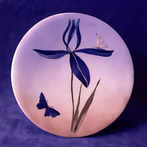 Декоративная тарелка с цветком ириса, 1990, фаянс, 28х28х4 Частное собрание. Москва.