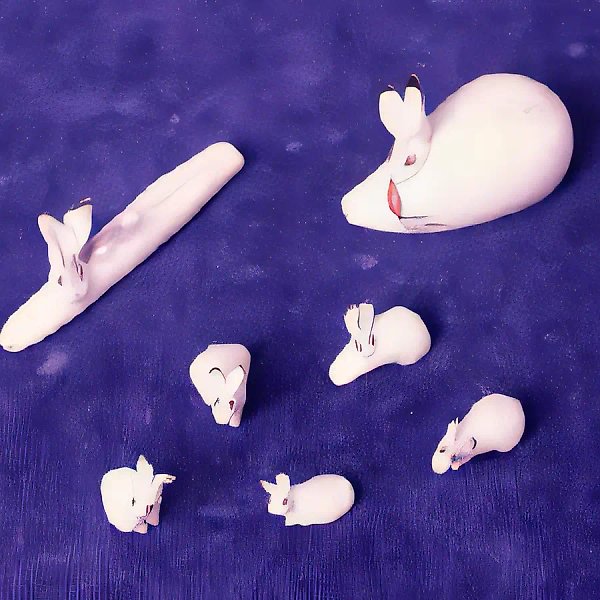 Зайцы (7шт.), 1994, фарфор, 1,2х2,2х1,2...2х6х1 Частное собрание. Москва.