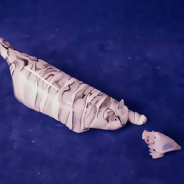 Крадущийся кот. Птица с червяком в клюве., 1994, фаянс, фарфор, 6х18х6, 6х18х6 Собственность автора