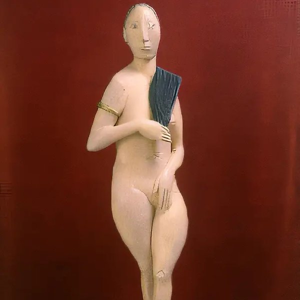 Дама с веером, 1993, дерево, полихромия, позолота, 170х30х40 Собственность автора