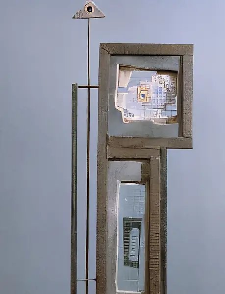 Память зрителя, 1991, металл, шлифованные прутья, стекло, 110х25