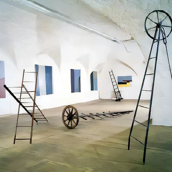 Walls and Ladders (joint with A.Kirtzova). Detail of the installation in a A.V.Shchusev Museum ofArchitecture. Moscow, 1992,  ,