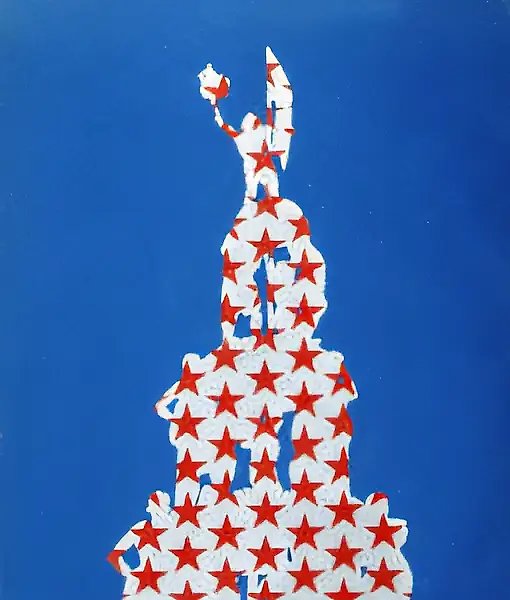 Пирамида А.Родченко, 1989, Клеенка, масло, серебряная краска, 150х250 см Собрание Н.Бермана, Нью-Йорк, США