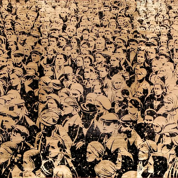 Братья и Сестры, 2008, Сусальное золото, черная типографская краска, ручная печать, холст, 270х450