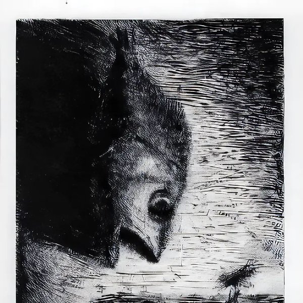 Still Life with Fish, 1973, drypoint, 35x29 cm