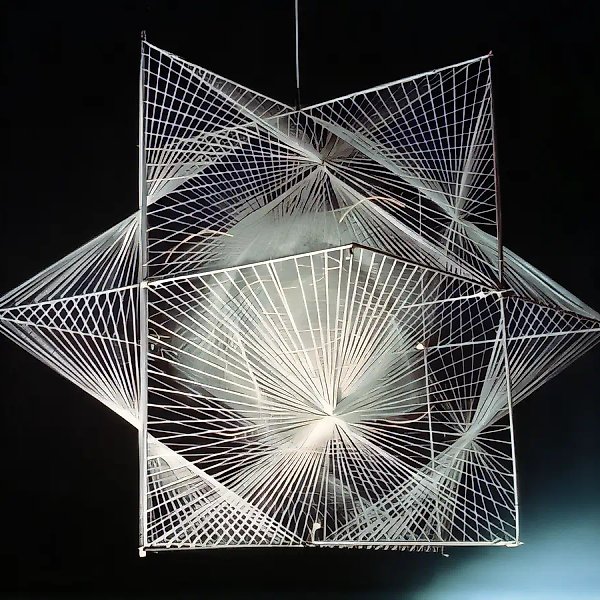 Space-Movement-Infinity, 1963, Kinetic object, metal, kapron, lamps, engines, 90x90x90 cm Author’s property