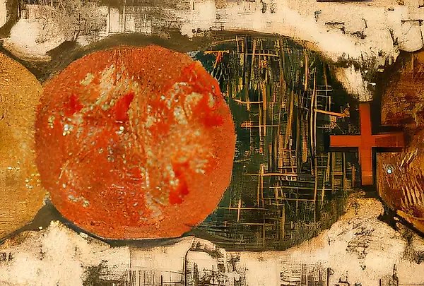 Четыре диска с крестами, 1961, Дерево, масло, 150х50 см Собственность автора