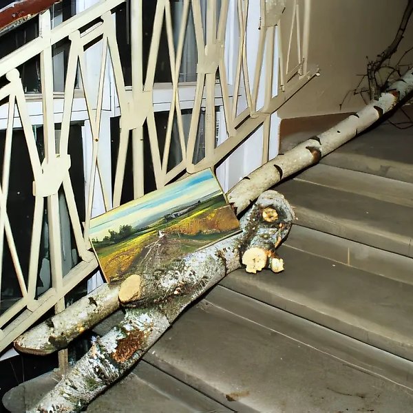 Entrance №1. Installations on the stairwell landings, 1993, installation. Landscape author P.A. Kadyshev