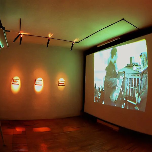 Light of a Distant Star. Video installation, «Shkola» Gallery, 1994, photo collage, VHS video projection. Authors` property