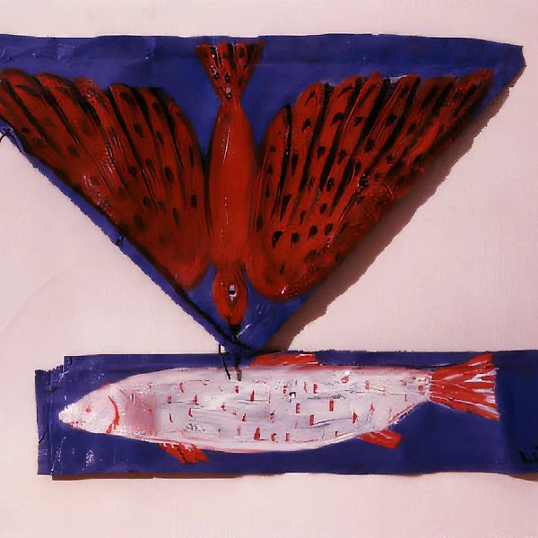 Птица и рыба, 1989, Железо, масло, 80х100 см Собственность автора