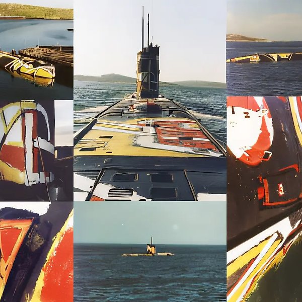 Object-action «Northern Trace of Leonardo», 1996, painting of a submarine. Kola Flotilla, Northern Fleet