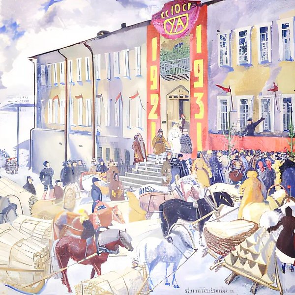 Красный караван в Ижевске, 1931, масло на холсте, 210x305