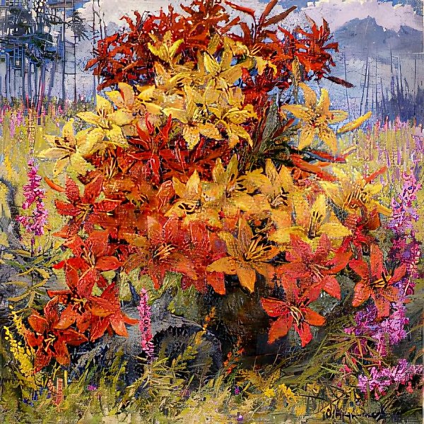 Сибирские лилии, 1995, масло на холсте, 100x100